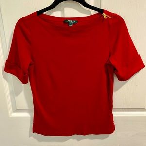 Lauren Ralph Lauren Stretch Boatneck Red Top. Size M. Timeless wardrobe staple.